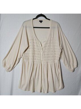 Torrid Smocked Babydoll Top Womens Sz 3 long Sleeve Cream Cottagecore Holiday